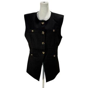 NWOT Black Endless Rose Longline Vest Women’s Size L Gold Accent Buttons